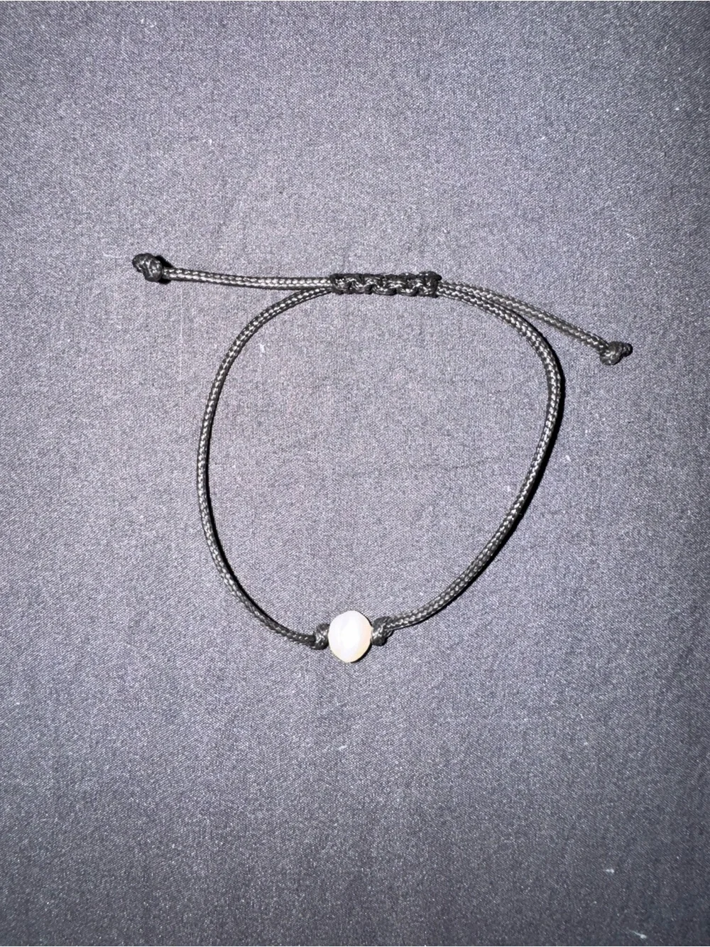 Adjustable Black Cord Bracelet with White Pearl Accent